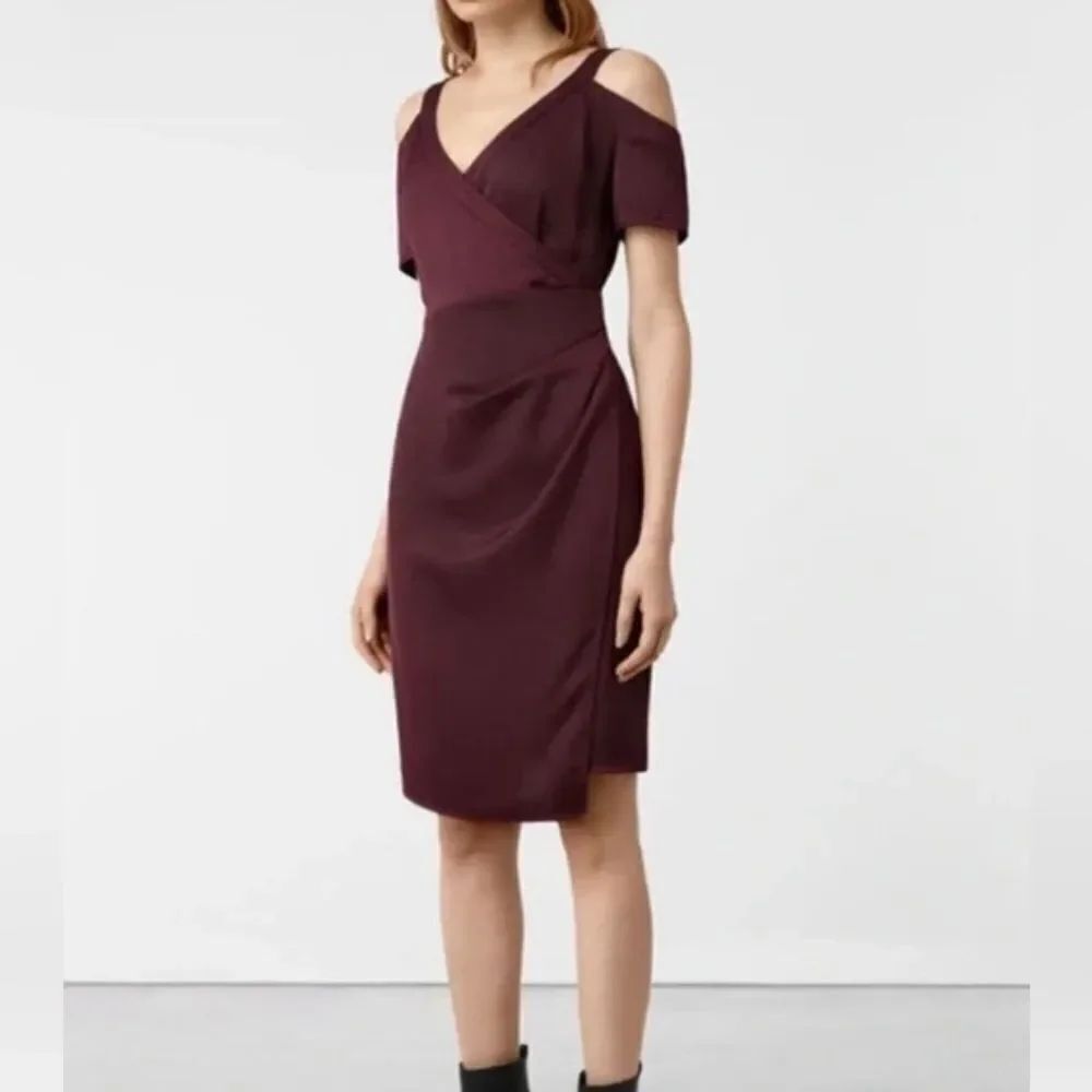 NEW Allsaints Acadia maroon wrap cold shoulder mini dress 0